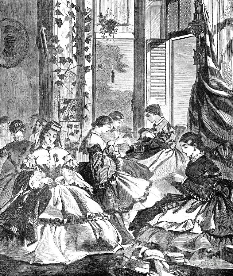 Civil War Sewing, 1861 Drawing by Granger