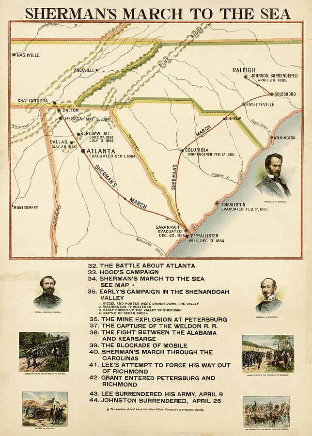 Civil War Sherman's March To The Sea Drawing By Vintage Maps - Pixels