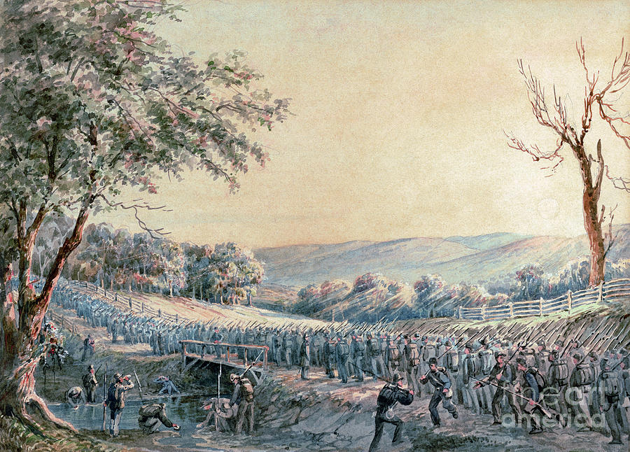 CIVIL WAR - UNION ARMY SOLDIERS MARCH, c1862 Drawing by James Fuller Quee