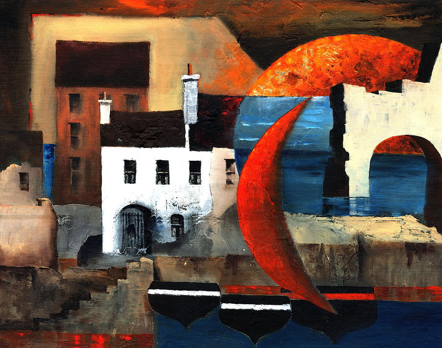 Boat Painting - Cladagh Cubed, Galway Citie by Val Byrne