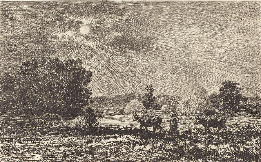 Daubigny Painting - Clair de lune    Valmondois  Moonlight at Valmondois   by Charles Fran  ois Daubigny