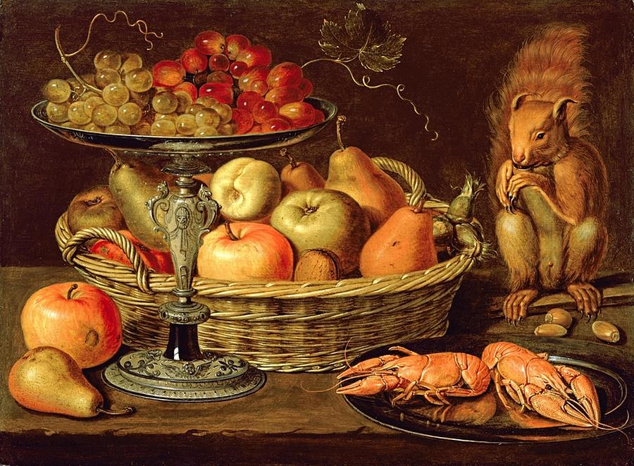 Clara Peeters - Still life with grapes on a tazza, a basket of fruit, two  crayfish on a plate and a Zip Pouch by Les Classics - Fine Art America