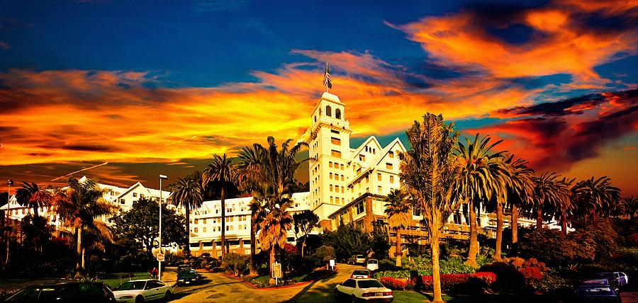 Claremont Hotel and Spa, a Fairmont Hotel, in Berkeley, California, in sunset light Digital Art by Nicko Prints