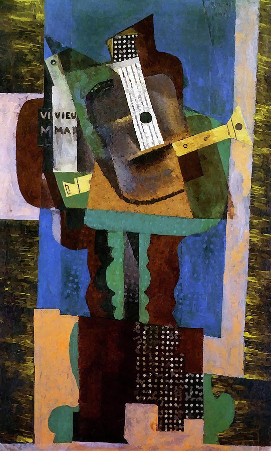 Abstract Painting - Pablo Picasso - Clarinet, Guitar and Bottle on a Table by Jon Baran