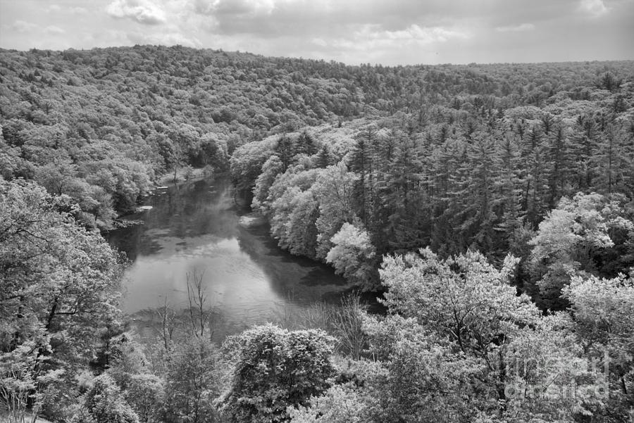 Clarion River Spring Overlook Black And White Photograph by Adam Jewell