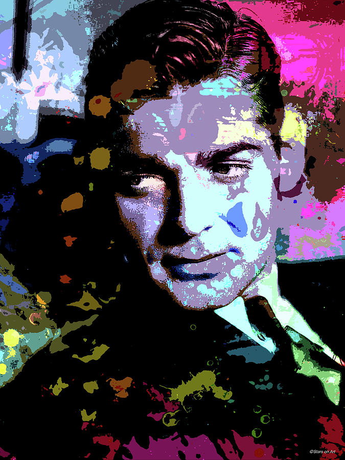 Clark Gable - 3 psychedelic portrait Digital Art by Stars on Art