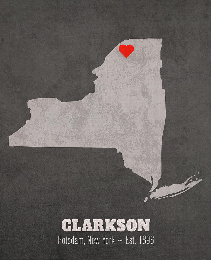 Clarkson University Potsdam New York Founded Date Heart Map Mixed Media