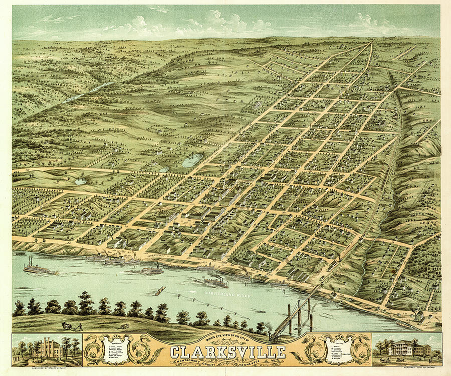 Clarksville Tennessee Map 1870 Drawing by Joseph S Giacalone