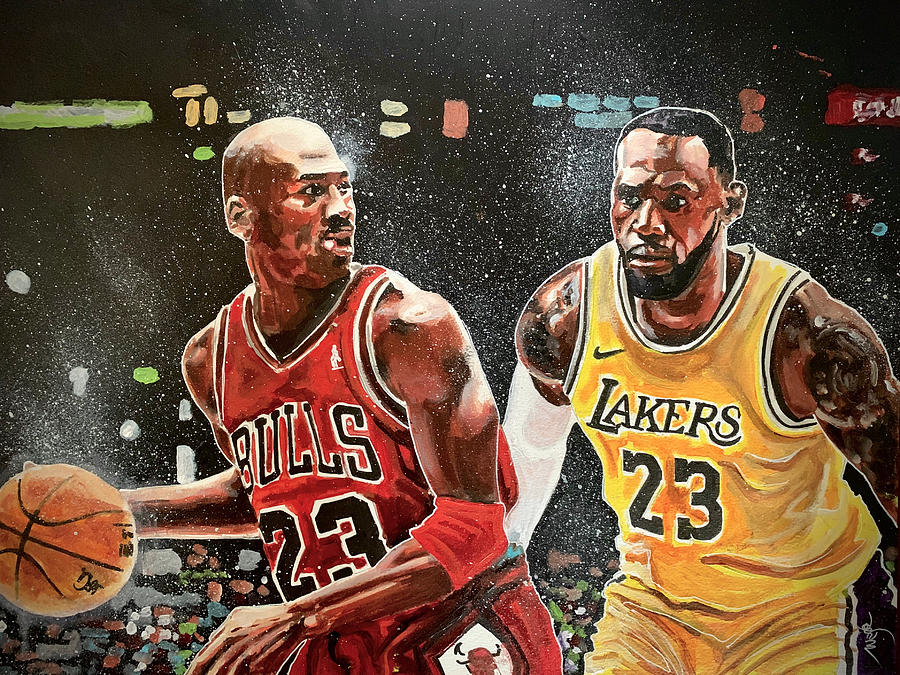 Clash of the Champions - Jordan and Lebron Painting by Joel Tesch