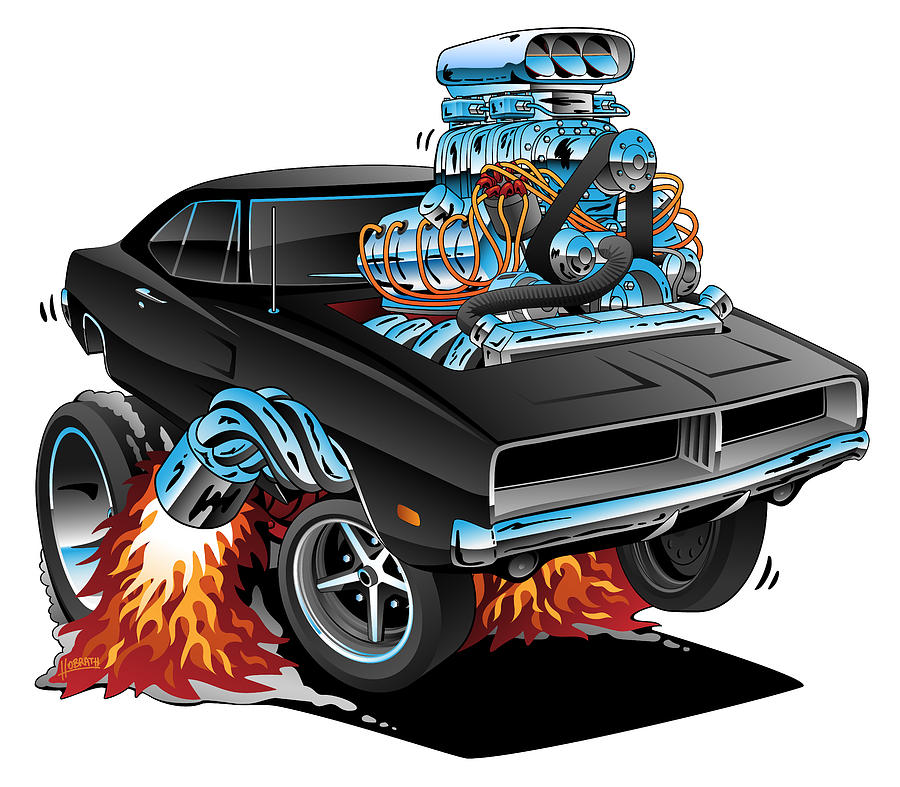Classic 69 American Muscle Car Cartoon Digital Art by Jeff Hobrath ...