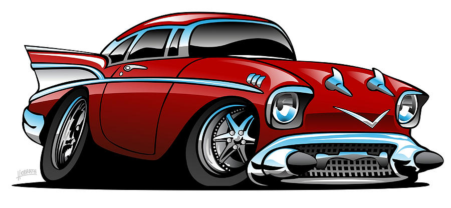 Classic American 57 Hot Rod Cartoon Poster Painting by Faye Dominic ...