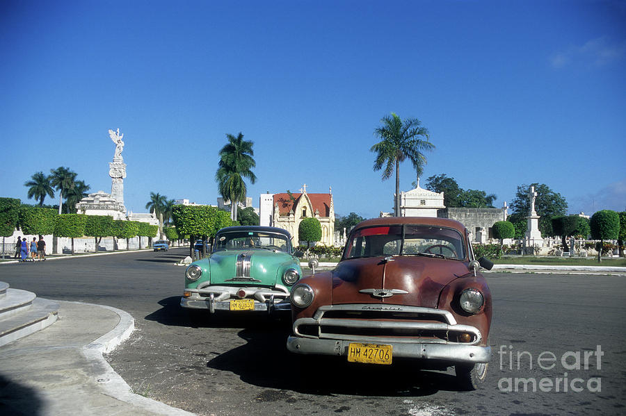 Classic American Cars in Colon Cemetery Havana Cuba Photograph by James Brunker