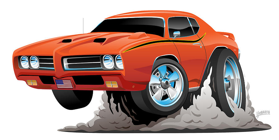 Classic American Muscle Car Cartoon Digital Art by Jeff Hobrath - Fine ...