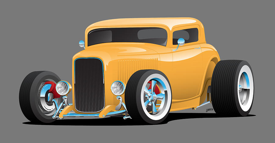 Classic American Yellow 32 Hotrod Car Illustration Digital Art by Jeff ...