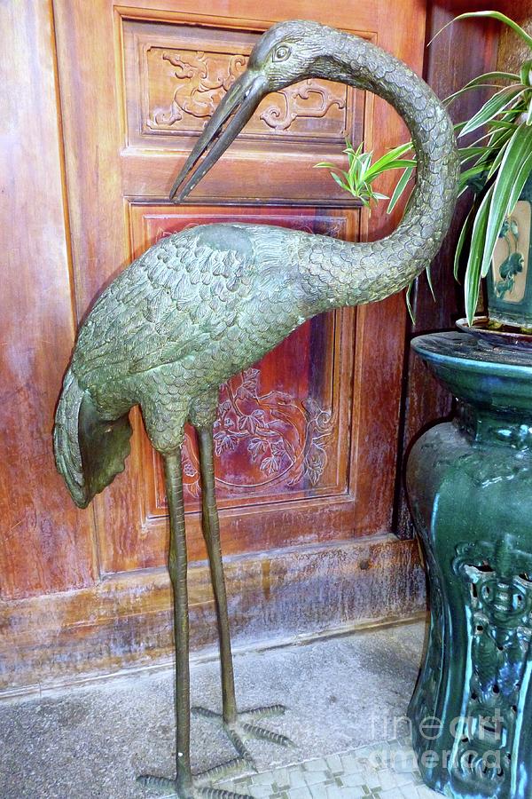 Classic Asian Bronze Crane Sculpture Photograph