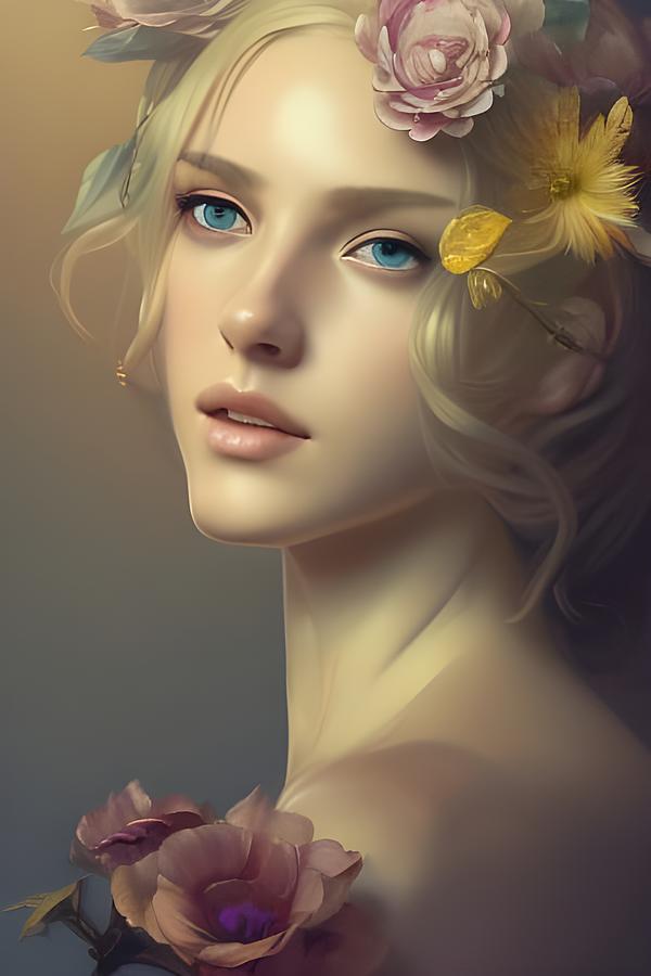 Classic Blonde with Flowers in Her Hair Digital Art by Judi Suni Hall