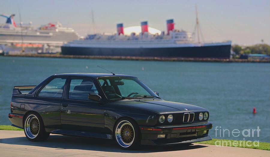 Long Beach Photograph - Classic BMW M3 E30 Overlooking the RMS Queen Mary by CFlo Photography