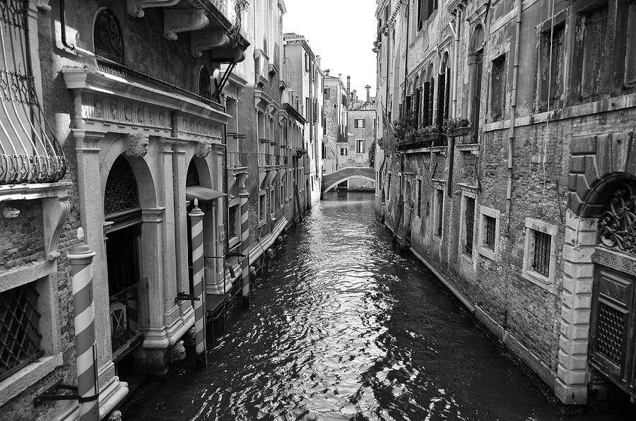 Classic Canal View in Venice Italy Black and White Photograph by Shawn OBrien