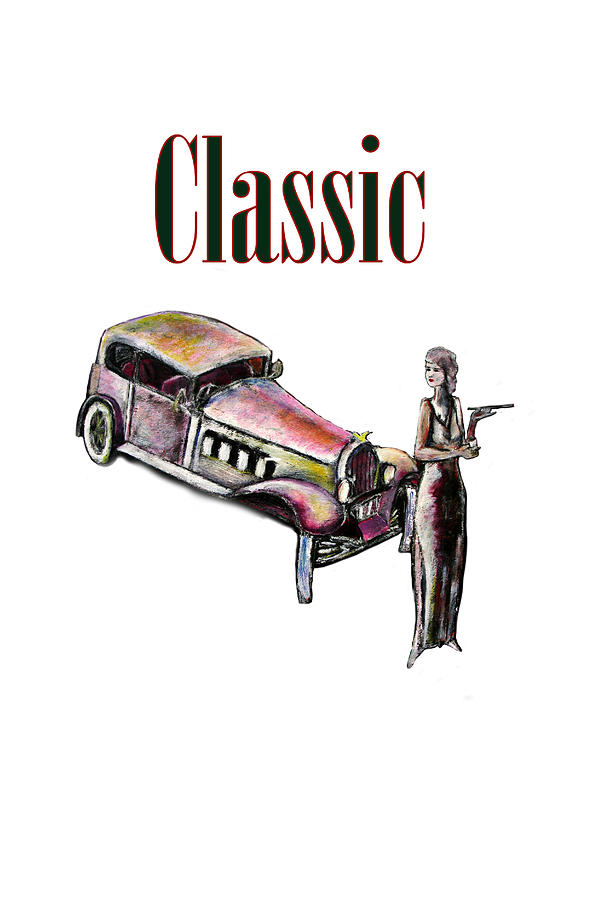 Classic car and art deco girl Painting by Tom Conway