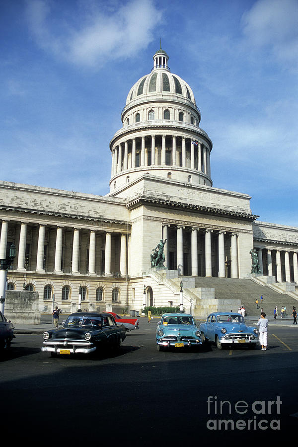 Classic Cars and El Capitolio Building Havana Cuba Photograph by James Brunker