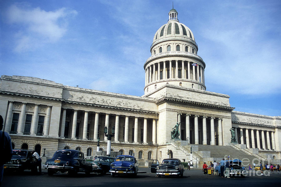 Classic Cars and The National Capitol Building Havana Cuba Photograph by James Brunker