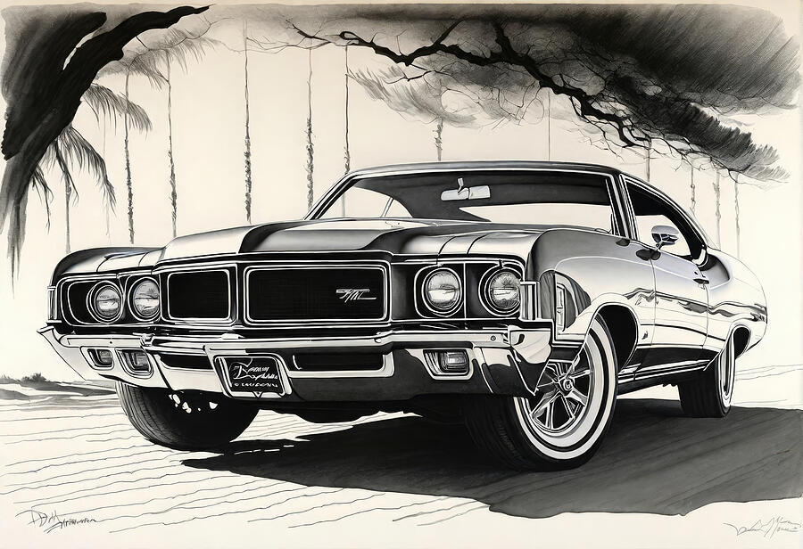 Black And White Drawing - Classic Cars No.2 by My Head Cinema