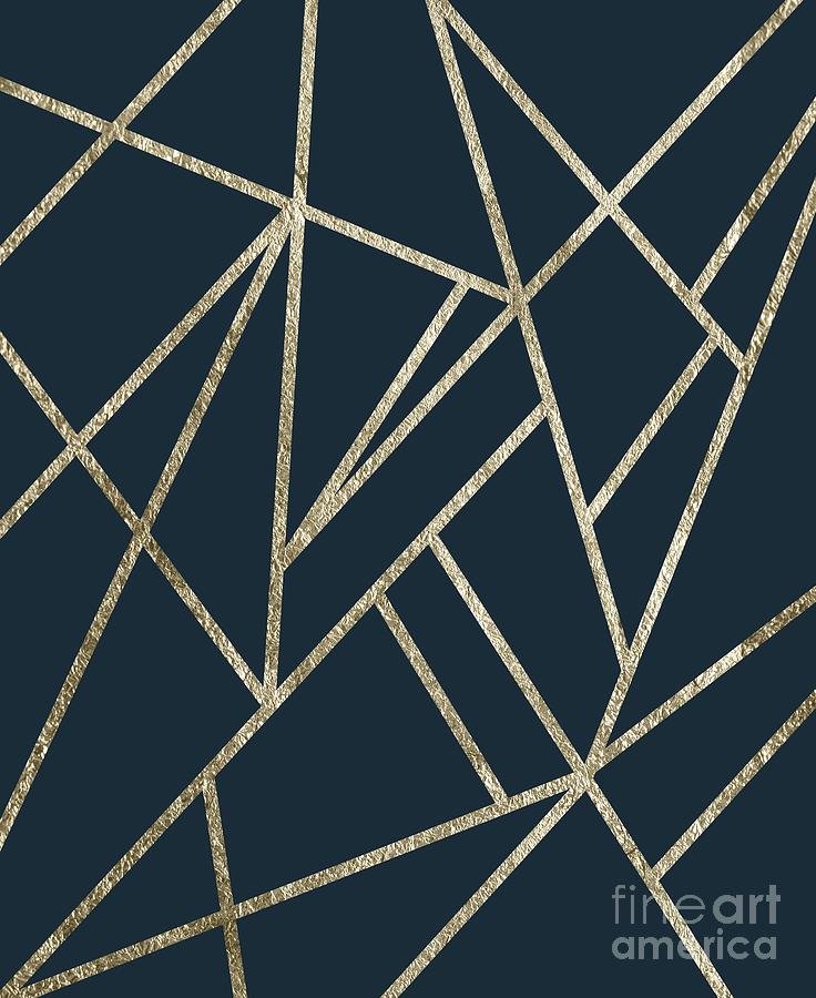 Abstract Digital Art - Classic Dark Blue Gold Geo #1 #geometric #decor #art by Anitas and Bellas Art