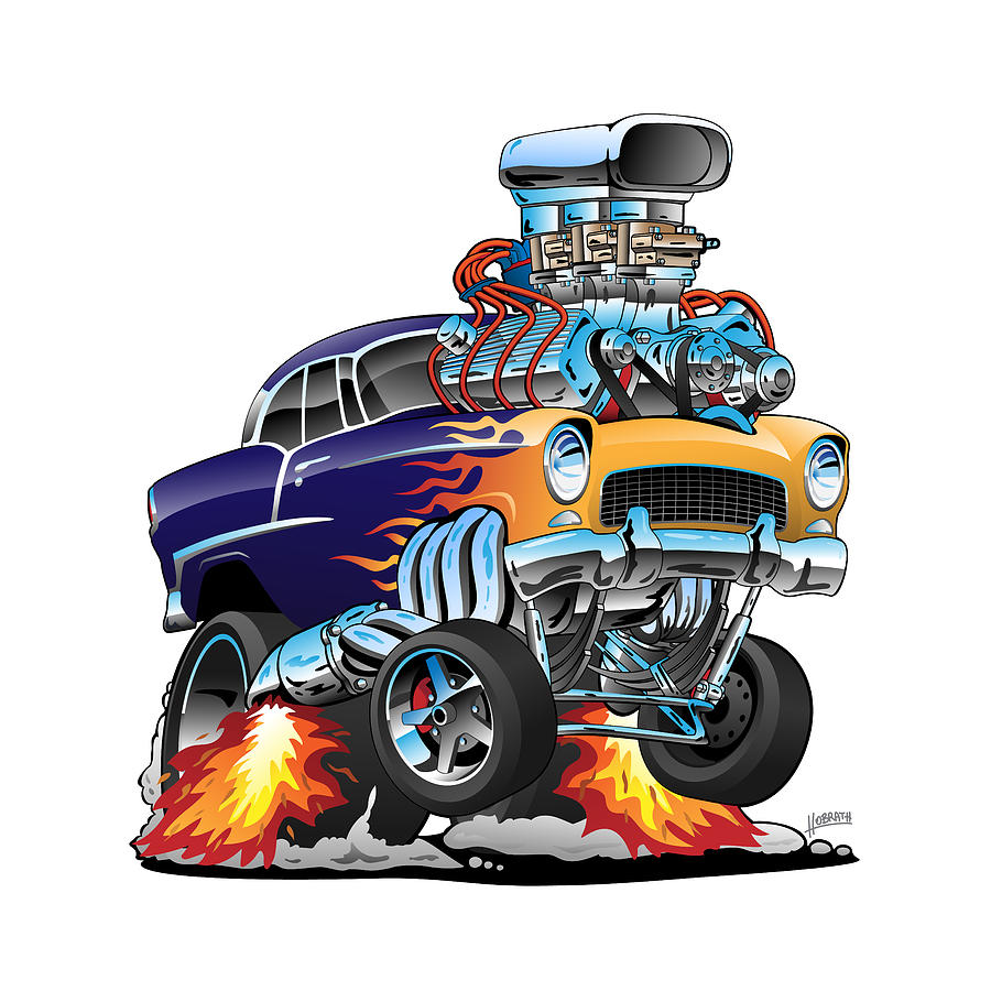 Classic Fifties Hot Rod Muscle Car Cartoon Drawing by Jeff Hobrath - Pixels