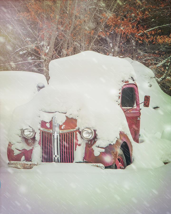 Classic Ford Truck Under Snow Photograph