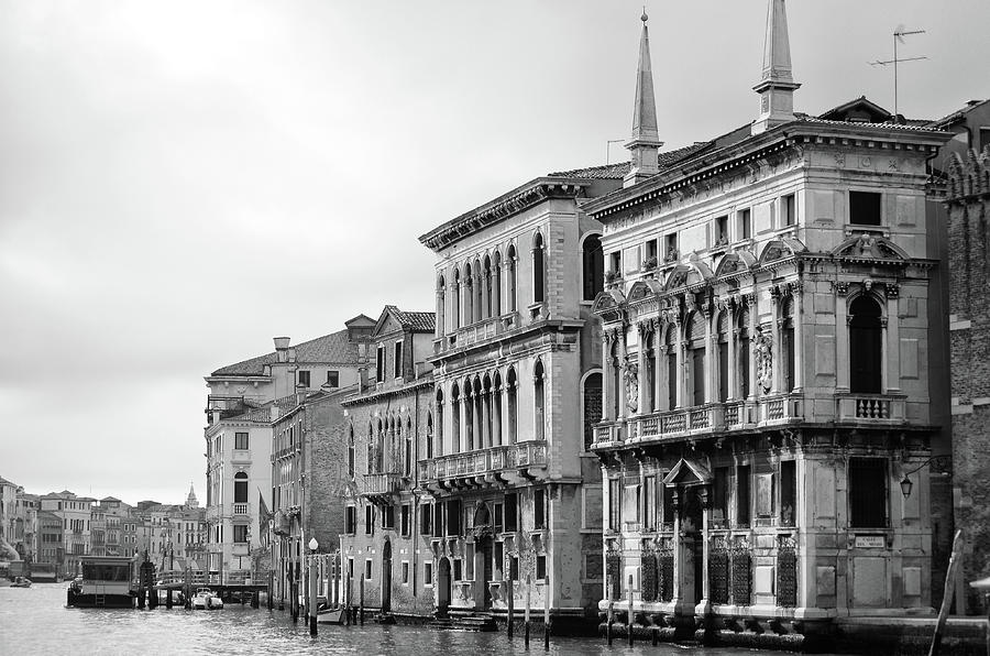 Classic Grand Canal View of Historic Palazzos in Venice Italy Black and White Photograph by Shawn OBrien