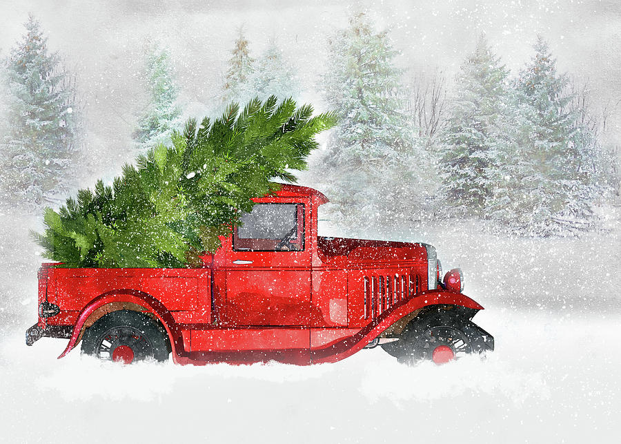Classic Holiday Vintage Red Truck Digital Art by Doreen Erhardt