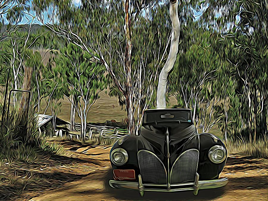 Classic Lincoln Zephyr Convertible Coupe 1940s Homestead Entry Mixed Media by Joan Stratton