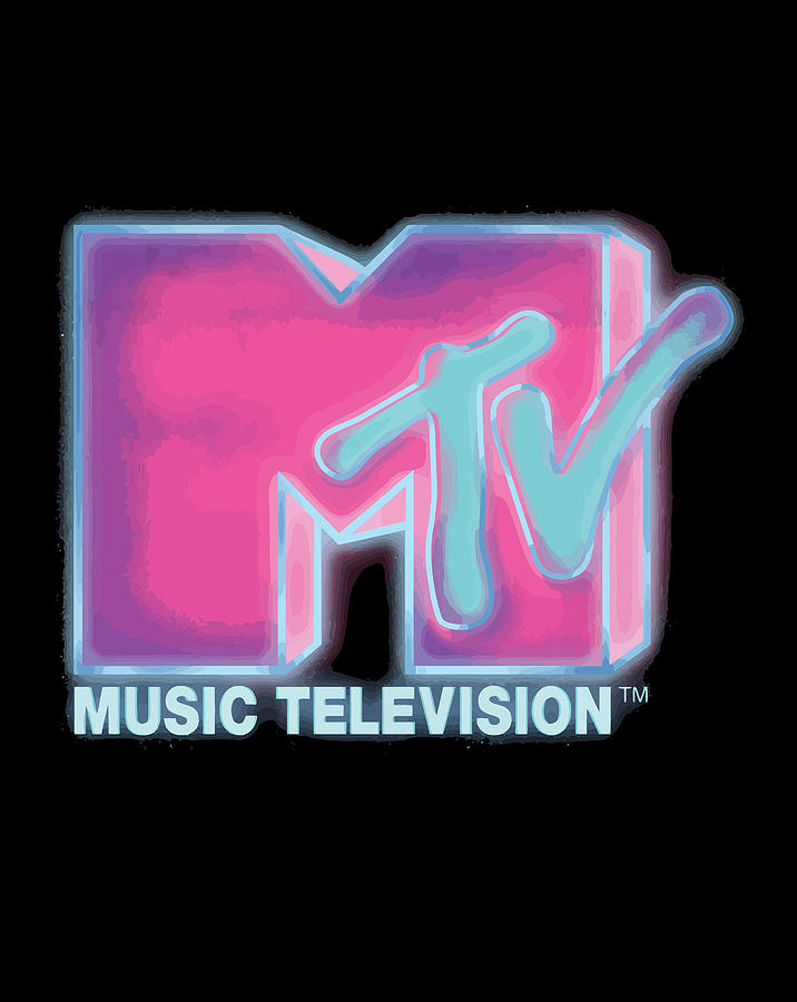 Classic Mtv Pink And Blue Neon Logo Long-Sleeve T-Shirt Digital Art by ...