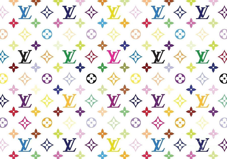 Classic multicolor monogram pattern on white Tapestry - Textile by Louis Vuitton