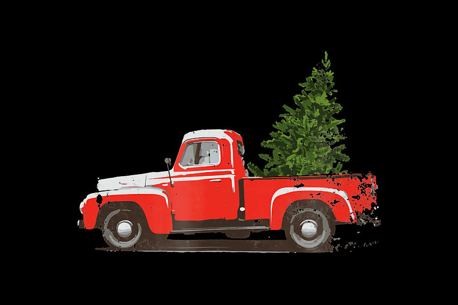 Classic Pickup Truck Christmas Tree Retro Car Lover Shirt Drawing