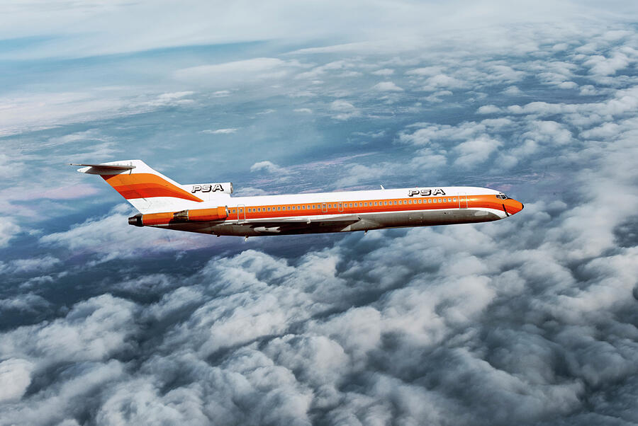Classic PSA Boeing 727 Mixed Media by Erik Simonsen