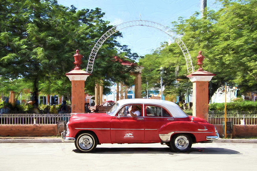 Classic Red Taxi Cab in Cuba Photograph by Peggy Collins
