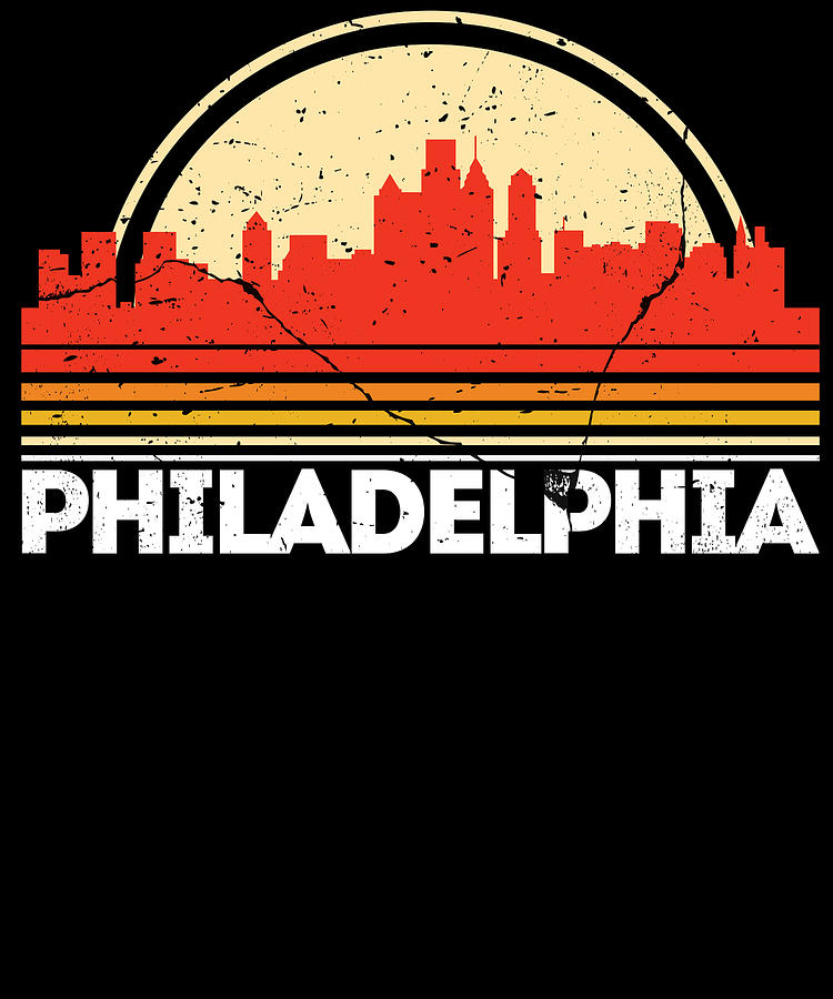 Boston Digital Art - Classic Retro Philadelphia City Skyline Vintage Shirt by Orange Pieces