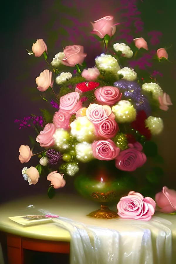 Classic Roses in Vase Digital Art by Katrina Gunn