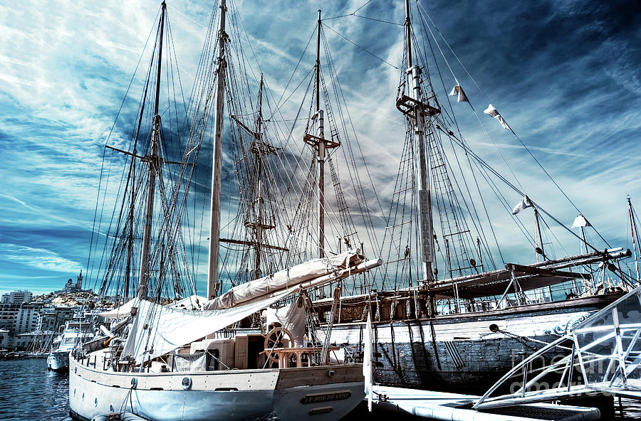 Classic Sailboats Infrared in Marseille Photograph by John Rizzuto