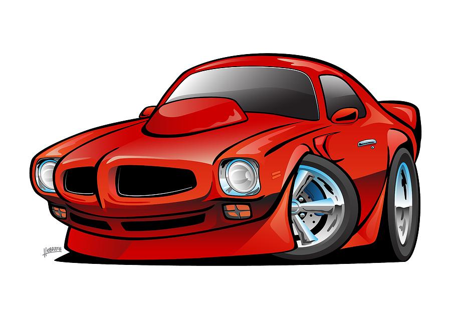 Classic Seventies American Muscle Car Cartoon Drawing by Jef