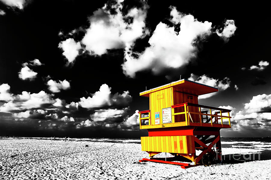 Miami Photograph - Classic South Beach Lifeguard Chair Fusion nn Miami Beach by John Rizzuto