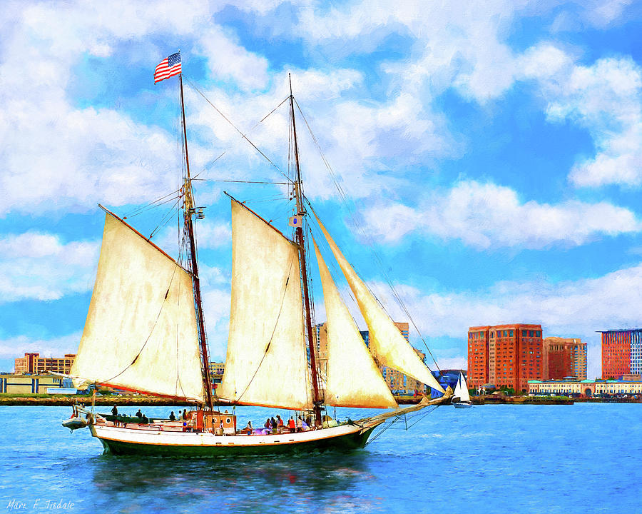 Classic Tall Ship In Boston Harbor Mixed Media by Mark E Tisdale