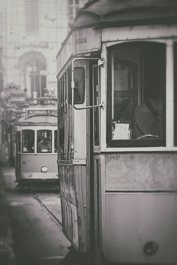 Classic Trams of Lisbon Portugal Black and White Photograph by Carol Japp
