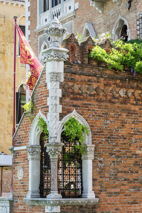 Classic Venetian - Flamboyant Gothic Corner Windows of a Palace Garden Photograph by Georgia Mizuleva