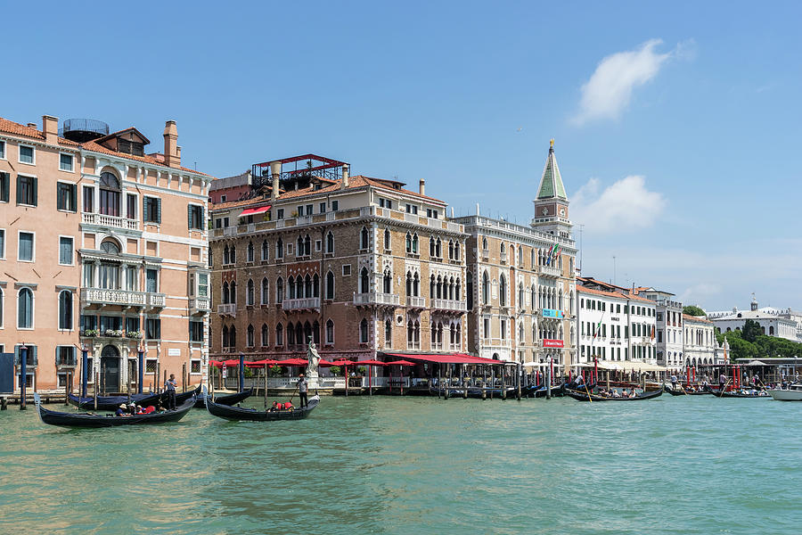 Classic Venetian Gondola Ride - Elegant Palaces Restaurants and Five Star Hotels on the Grand Canal Photograph by Georgia Mizuleva