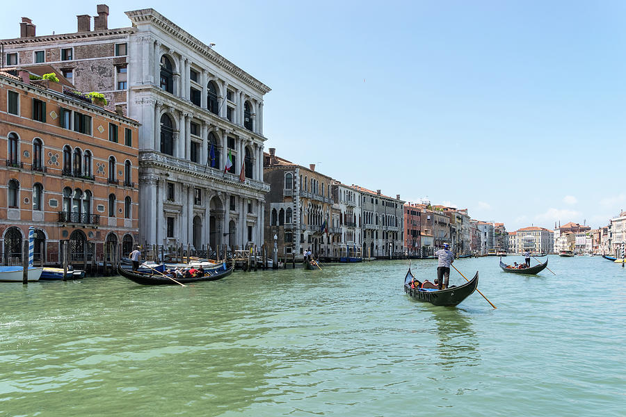 Classic Venetian - Gondolas and Palaces on the Grand Canal in Silky Aquamarine Photograph by Georgia Mizuleva
