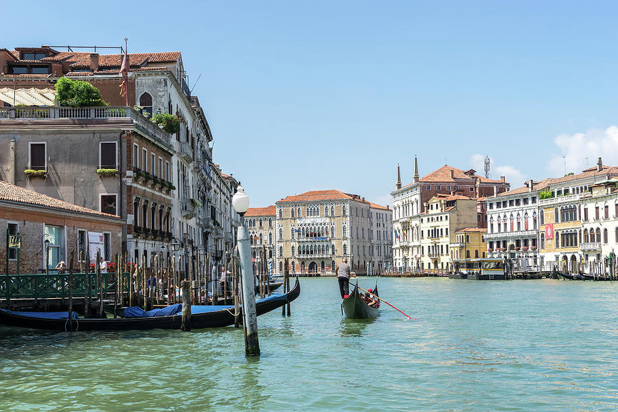 Classic Venetian - Palaces and Gondolas on the Grand Canal in Silky Aquamarine Photograph by Georgia Mizuleva
