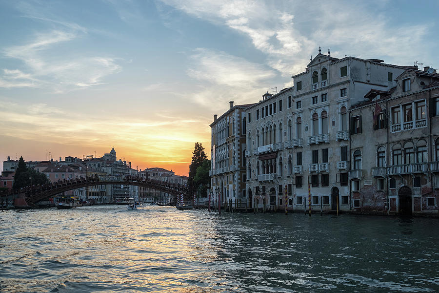 Classic Venetian - Sunset Sail towards the Accademia Bridge on the Grand Canal Photograph by Georgia Mizuleva