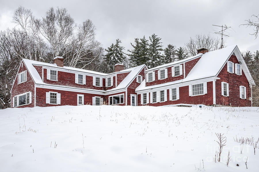 Classic Vintage Red Farmhouse in Winter Photograph by Edward Fielding